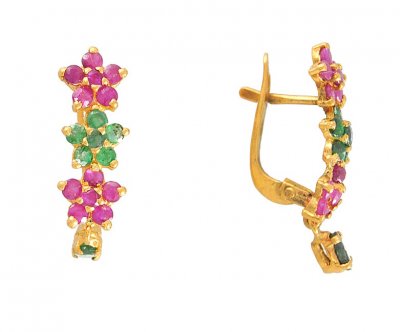Gold Ruby and Emerald Earrings ( Precious Stone Earrings )