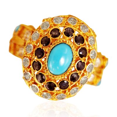 22K Gold Antique  Ring  ( Ladies Rings with Precious Stones )