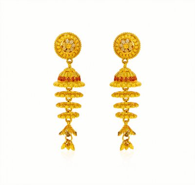 22K Gold Layered Jhukmi Earrings  ( Long Earrings )
