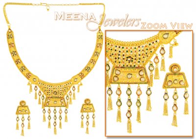 22Kt Gold Necklace Set (Polki Style) ( 22 Kt Gold Sets )