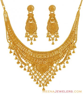 Indian gold necklace set (22k gold) ( 22 Kt Gold Sets )