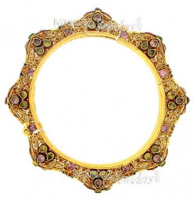 22 Kt  Antique Gold Bangles Enamel With Semi Precious Stone ( Antique Bangles )