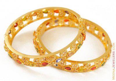 Gold Antique Bangles with Colored Stones ( Antique Bangles )