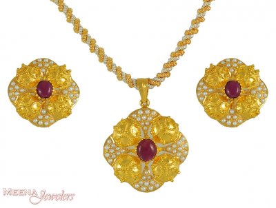 22k Ruby and Pearls ( Precious Stone Pendant Sets )