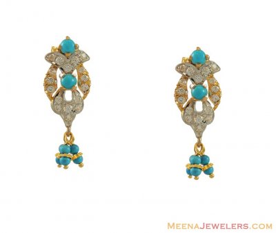 22k CZ, Turquoise Earrings ( Precious Stone Earrings )