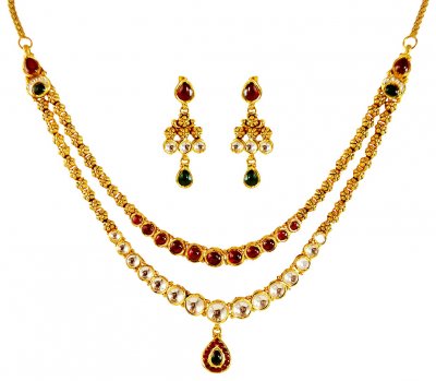 22kt Gold Layered Kundan Set ( Antique Necklace Sets )