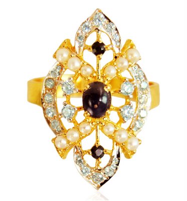 22k Gold Colored Stones Ring ( Ladies Rings with Precious Stones )