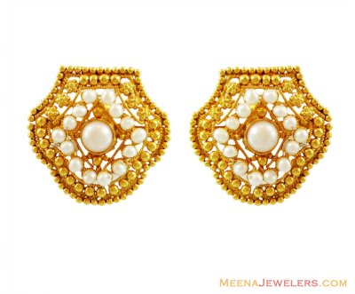 Designer Pearl Earrings 22k Gold ( Precious Stone Earrings )