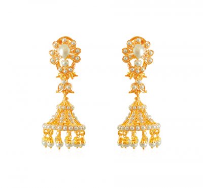 Pearl Jhumki Earrings 22k  ( Precious Stone Earrings )