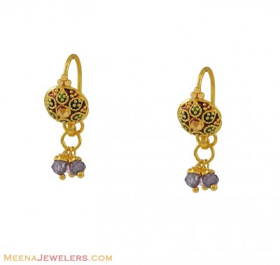 22k Meenakari Earrings With Beads ( 22Kt Gold Fancy Earrings )