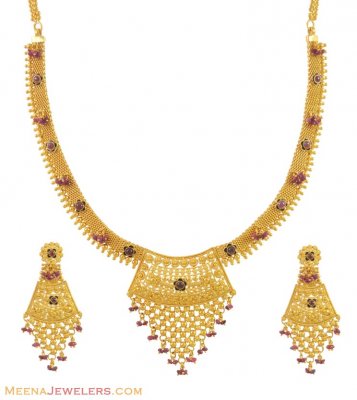 Indian Necklace, Earrings Set ( 22 Kt Gold Sets )