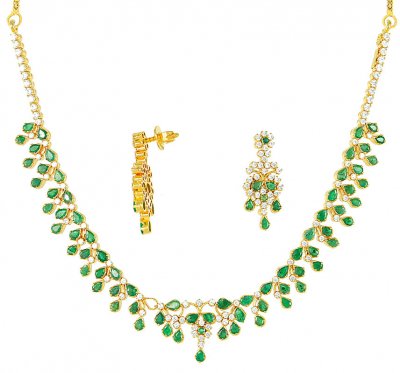 Emerald and CZ Necklace Set ( Emerald Necklace Sets )