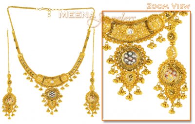 22K Antique Necklace with Earrings ( Antique Necklace Sets )