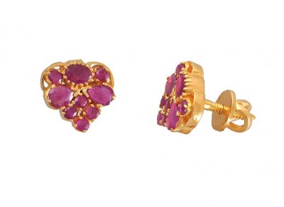 Gold Earrings with Ruby ( Precious Stone Earrings )