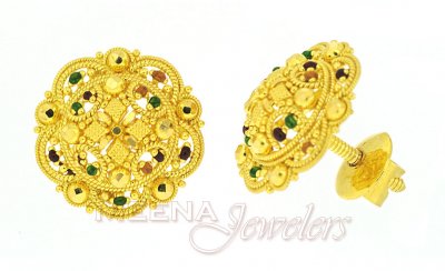 22Kt Gold Earrings with Meenakari ( 22 Kt Gold Tops )