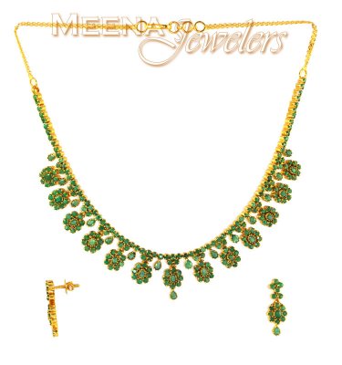 22Kt Gold Emerald Set ( Emerald Necklace Sets )