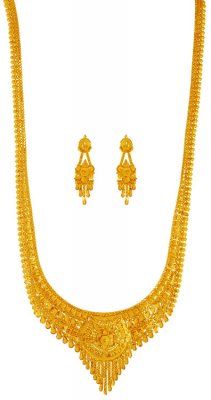 22kt Yellow Gold Long Necklace Set ( Bridal Necklace Sets )