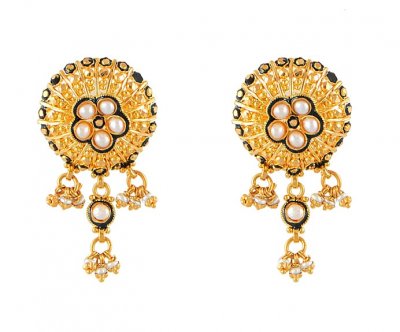 Gold Earrings with Pearl ( 22 Kt Gold Tops )