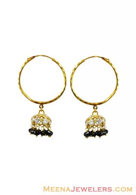 22k Gold Black Beads Balis ( Hoop Earrings )