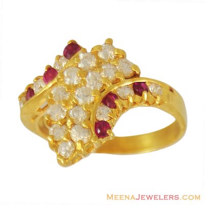 Gold Colored Stones Ring ( Ladies Rings with Precious Stones )