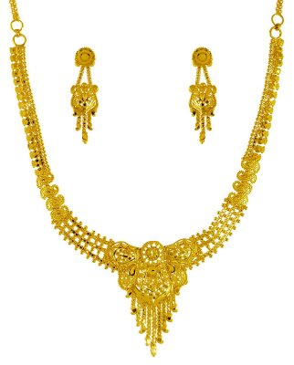 22kt Gold Necklace Earring Set ( 22 Kt Gold Sets )