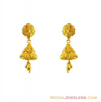 22K Gold Filigree Jhumka Earrings  ( 22Kt Gold Fancy Earrings )