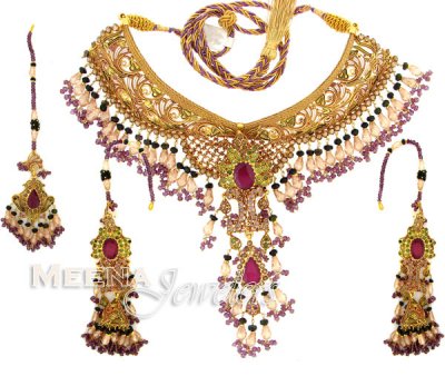 22 Kt Antique Gold Bridal Set ( Bridal Necklace Sets )