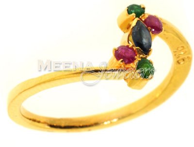 Gold Ring with Emerald, Sapphire and Ruby ( Ladies Rings with Precious Stones )
