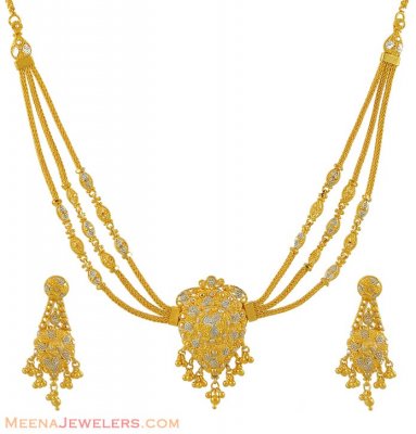22k Layered Chains Two Tone Necklace Set ( 22 Kt Gold Sets )