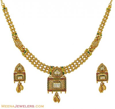 22k Kundan Antique Necklace Set ( Antique Necklace Sets )