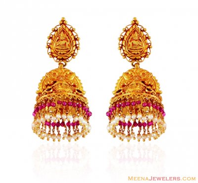 22K Gold Traditional Temple Jhumka ( 22Kt Gold Fancy Earrings )