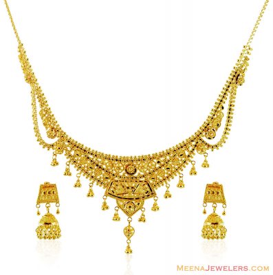 22k Gold Gungri Necklace Set  ( Light Sets )