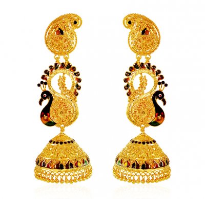 22K Gold Peacock Jhumka Earrings ( Exquisite Earrings )