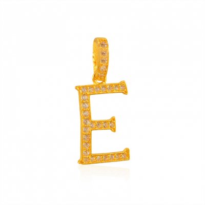 22K Gold Pendant with Initial (E) ( Initial Pendants )