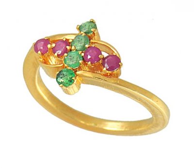 Gold Ring with Ruby and Emerald ( Ladies Rings with Precious Stones )