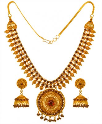 22KT Gold Necklace Earrings Set ( Precious Stone Sets )