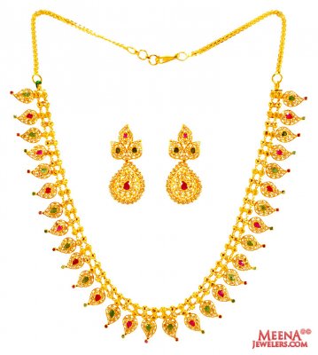 22K Fancy Ruby  Emerald Diamond Set ( Diamond Necklace Sets )