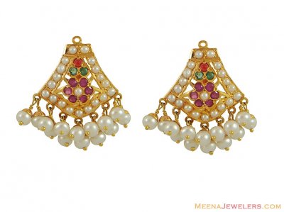 Ruby, Emerald, Pearl Earrings ( Precious Stone Earrings )
