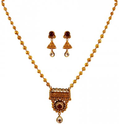 22K Gold Necklace Earring Set ( Antique Necklace Sets )