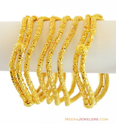 gold wavy bangles (set of 6) ( Set of Bangles )