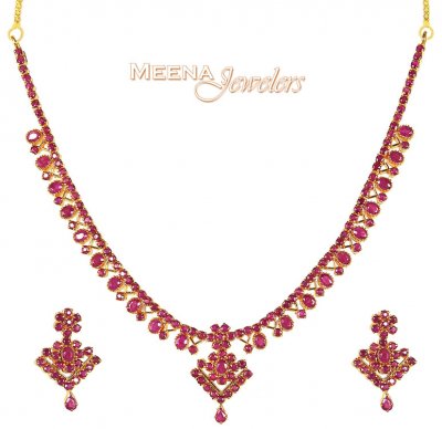 Ruby Necklace Set (22K Gold) ( Ruby Necklace Sets )