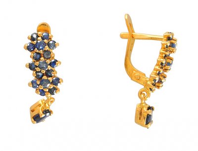 22K Gold Sapphire Clipons ( Precious Stone Earrings )
