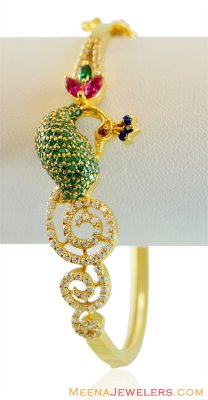 Gold Designer Peacock Kada  ( Stone Bangles )