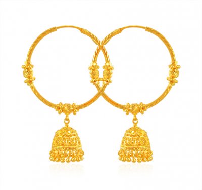 22kt Gold Jhumki Hoop Earrings ( Hoop Earrings )