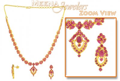 22 Kt Gold Ruby Necklace ( Ruby Necklace Sets )