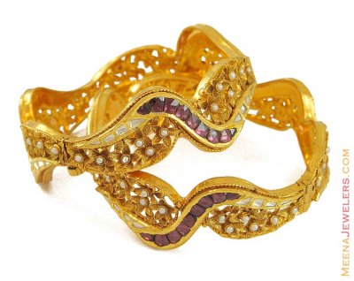 Antique Bangles with Kundan and pearls ( Antique Bangles )
