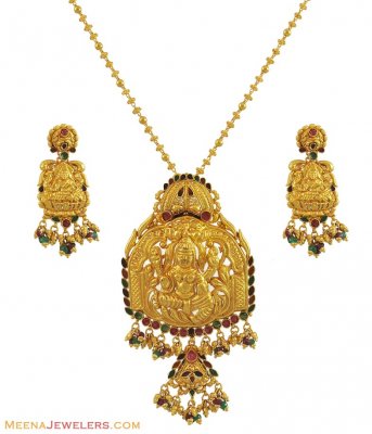 Temple Pendant Set (22Karat Gold) ( Antique Necklace Sets )