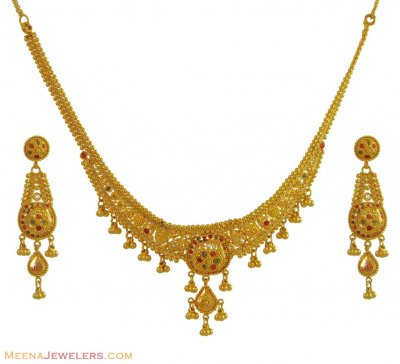 Two Tone Indian Necklace Set ( 22 Kt Gold Sets )