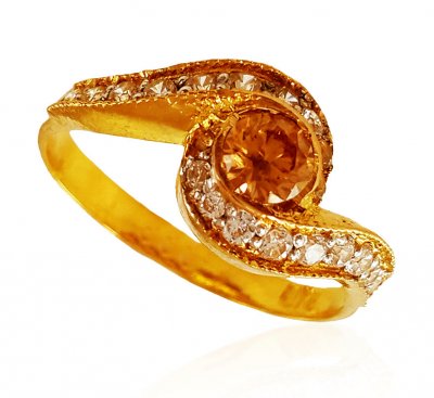22Kt Gold Yellow Topaz Ring ( Ladies Rings with Precious Stones )