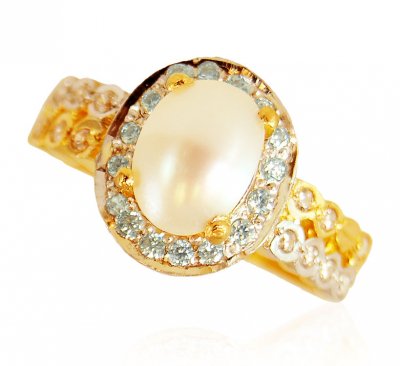 22 Karat Gold Ring with Pearl ( Ladies Rings with Precious Stones )